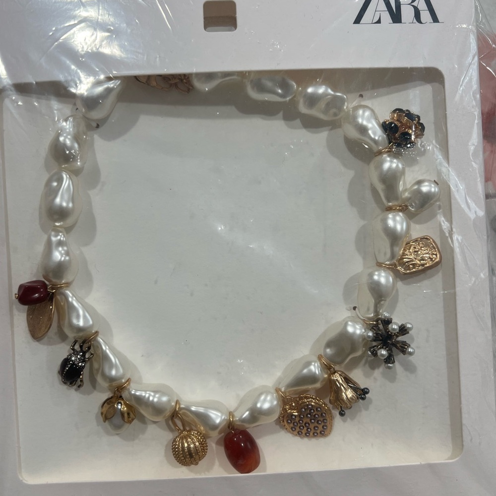 Zara Pearl and Gold Charm Necklace